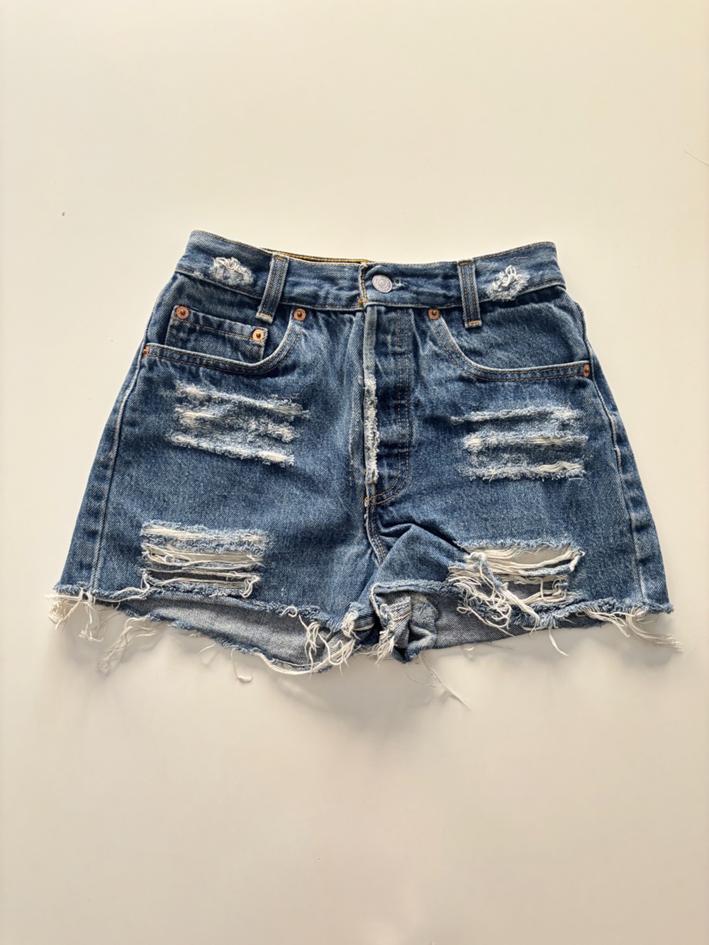 Levi's Distressed Blue Ripped Denim Shorts